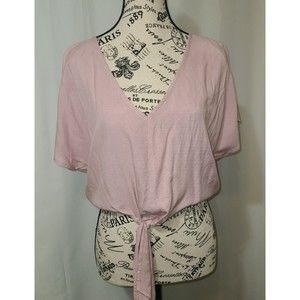 Sim & Sam Women's Cropped Short Sleeved Top with Tie Waist PINK SMALL